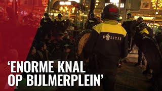 Beelden Zwaar vuurwerk bij Arena Amsterdam ME komt in actie [upl. by Lawlor]