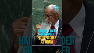 Thirsty Haitian Leader Swigs Water From Pitcher Drenches Himself At UNGA [upl. by Fayette]