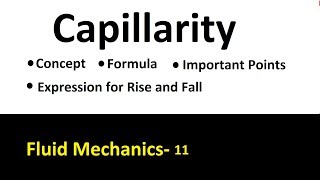 Definition of Capillarity Formulas Expression for Rise and Fall Fluid Mechanics 11 [upl. by Ehling]