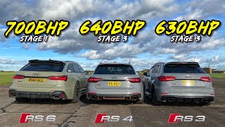 QUATTRO RIVALS 630HP RS3 vs 640HP RS4 vs 700HP RS6 [upl. by Einreb]