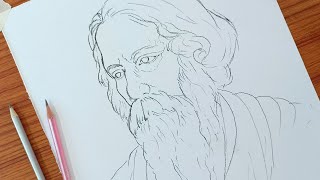 How to draw Rabindranath Tagore outline  Easy Outline drawing tutorial  Banglar Art [upl. by Narayan]