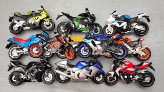 Diecast Motorcycles Collection 112 Scale BMW KTM 200 Yamaha Suzuki Kawasaki Z800 Honda 114 [upl. by Wendell]