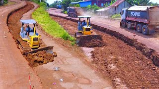 Amazing action Dozer pushing dirt soil for foundation construction with professional water pump [upl. by Ahseena244]