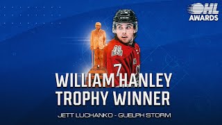 Guelph Storm’s Jett Luchanko awarded William Hanley Trophy as OHL’s Most Sportsmanlike Player [upl. by Massingill]