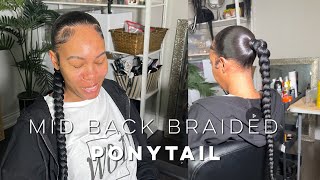 SLEEK MID BACK BRAIDED PONYTAIL ON NATURAL HAIR DETAILED TUTORIAL iamroxybennett ponytails [upl. by Luckin]