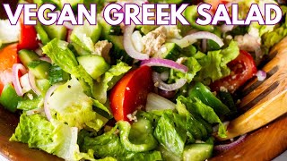 Fresh Greek Salad with Vegan Tofu Feta Cheese Recipe amp WFPB OilFree Greek Dressing  Very Veganish [upl. by Gilud]