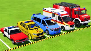 POLICE CARS AMBULANCE CAR FIRE DEPARTMENT TRANSPORTING WITH SCANIA TRUCKS  Farming Simulator 22 [upl. by Naiviv]