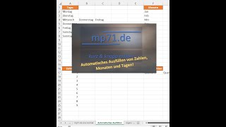 Excel Schnelle Tabelle Automatisch Ausfüllen von Tagen Monaten Zahlen und Datum [upl. by Yesoj906]