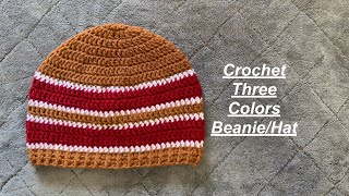 Crochet Beanie With Three Colours  Mens Hat [upl. by Lemhar41]