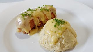 Stuffed Chicken Roulade with Potato Mousseline in Bechamel white sauce [upl. by Nillor]