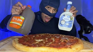 ASMR MUCKBANG EATING PEPPERONI PIZZA 🍕DRINKING MILOS TEA ASMR [upl. by Litch]