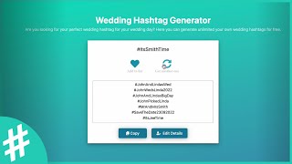 Best FREE Wedding Hashtag Generator  Unlimited Wedding Hashtag Ideas [upl. by Mallina]