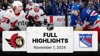 NHL Highlights  Senators vs Rangers  November 1 2024 [upl. by Acisey]