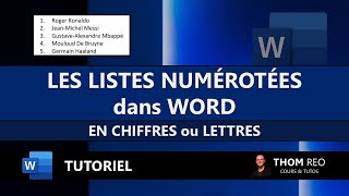 Créer une LISTE NUMÉROTÉE personnalisée avec WORD  Cours Office 365 facile [upl. by Efioa]