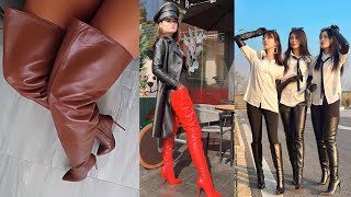 TOP 50 BEST NEW ATTRACTIVE AMAZING TRENDY LEATHER OVER KNEE HIGH HEEL BOOTS IDEAS [upl. by Nairam]