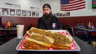 YOU HAVE TO EAT MORE THAN THE CURRENT CHAMP TO BEAT THIS CHEESESTEAK CHALLENGE  BeardMeatsFood [upl. by Sofie]