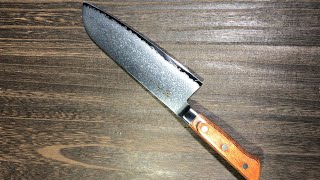 Tamahagane Kyoto 63 LayerDamascus Wood Handle Chefs Santoku Knife [upl. by Assirhc]