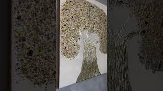 “Gold Tree”Art work epoxy resin canvas gold leaf [upl. by Cresa]