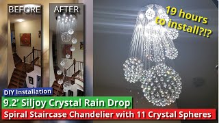 Install Modern Crystal Chandelier Rain Drop Spiral Staircase with 11 Crystal Sphere Chandelier [upl. by Chavez]