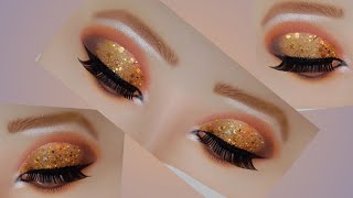 golden glitter eye makeup tutorial step by step bridal eye makeup tutorial [upl. by Raney]