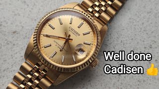 The Best Rolex Datejust Homage Cadisen C8053MA Review Gold Datejust Miyota 8215  Sapphire [upl. by Chloris865]