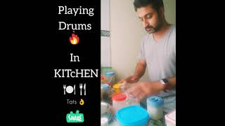 Playing drums in Kitchen by ShreeHarsha  Creativity  HarshaDhwani [upl. by Ehsiom308]