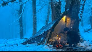 Surviving 30C SNOWSTORM Alone WINTER CAMPING Without TENT [upl. by Nivrag]