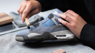 How To Clean Delicate Suede On The University Blue Air Jordan 4 [upl. by Kienan]