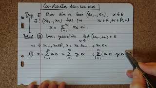 Existence et unicité des coordonnées dans une base Algèbre linéaire [upl. by Broderic564]
