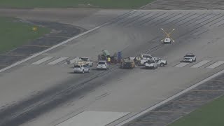 Emergency repairs underway on runway at Hobby Airport after concrete crumbles [upl. by Geiss]