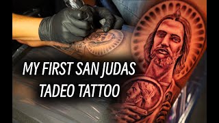 My Clients 2nd Tattoo Ever  San Judas Tadeo [upl. by Chenee]