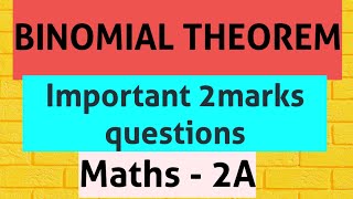 Important 2marks questions of Binomial theorem maths 2A  Intermediate second year maths TS IPE [upl. by Rosanna]