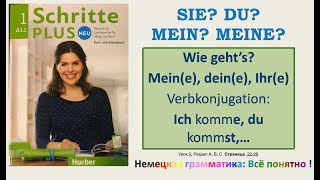 А11  Урок 2 Местоимения ТЫ ВЫ ОН МОЙ МОЯ Спряжение глаголов Schritte Plus Neu 1 L2 [upl. by Aiselad519]