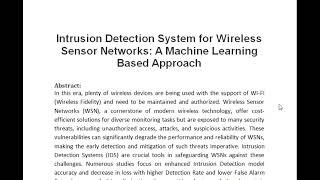 Intrusion Detection System for Wireless Sensor Networks A Machine Learning Based Approach [upl. by Ateekram632]