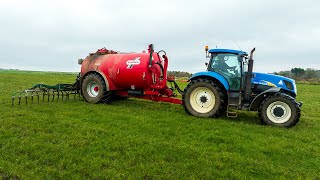 New Holland T7030  Redrock 3000 Gallon  Dribble Bar Slurry [upl. by Cressida]