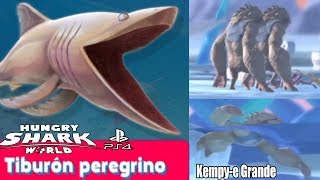 Hungry Shark World PS4 13 Tiburón Peregrino ME COMO A 2 KEMPYE GRANDE PUEDE NADAR Y TIENE FRÍO [upl. by Judas]