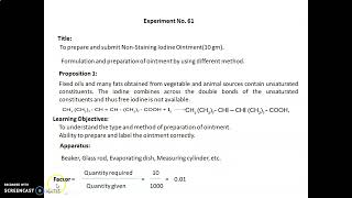 EXPT NO 61  TO PREPARE AND SUBMIT NON STAINING OINTMENT I P [upl. by Elrebma515]