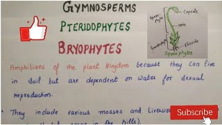 Bryophytes PteridophytesGymnosperms  Plant kingdom part 3 Class 11 biology notes [upl. by Bibbye]