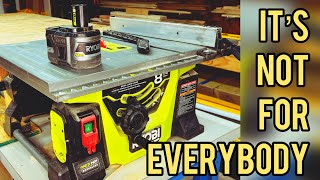 Ryobi Cordless 18 Volt Table Saw Review  Model PBLTS01B [upl. by Nuhsyar]