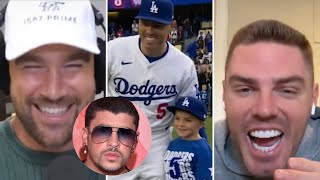 🤣 World Series MVP Freddie Freeman Funny Story About Son Picking Inappropriate Dodgers Walk Up Music [upl. by Menken]