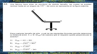 PAES Matemáticas  Pregunta 44  Prueba Proceso de admisión 2024  Rendida Diciembre 2023 [upl. by Euqinehs]