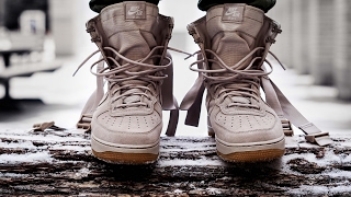 ARMY HYPEBEAST NIKE SPECIAL FIELD AIR FORCE 1 STRING ON FEET REVIEW SF AF1 [upl. by Cressida715]