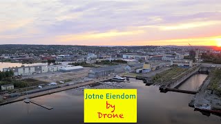 Sunrise at Jotne Property Quay 4 wFloating Saunas in Fredrikstad Norway Drone 5K [upl. by Anneiv]