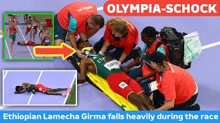 OLYMPIASCHOCK  Ethiopian Lamecha Girma falls heavily during the race  Lamecha Girma injury [upl. by Dunstan77]