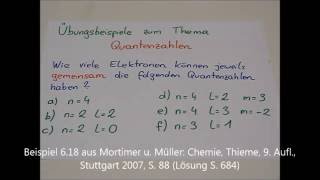 Elektronen bestimmten Quantenzahlen zuordnen Übungsvideo Prüfungsbeispiel [upl. by Airetnohs425]