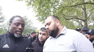 Cain on MistaRax TV  a Muslim at Speakers Corner is Troubled by his Prophets Teachings [upl. by Ilanos]