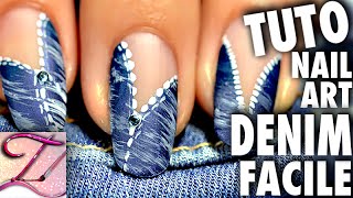 Tuto nail art denim  facile et rapide débutants ネイルアート [upl. by Acsecnarf]