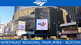 Amtrak Northeast Regional Train 184 to Boston Approaching the Station Announcements at New York [upl. by Cohin]