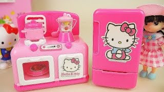 Hello Kitty Refrigerator and kitchen and baby doll toys play [upl. by Nnayram]