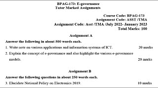 BPAG 173 IGNOU SOLVED ASSIGNMENT 2022 2023 JULY 2022 JANUARY 2023 STUDENTS ENGLISH  E GOVERNANCE [upl. by Annhoj]